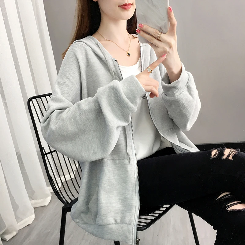 

Oversized Hoodies Autumn Solid Hoodies Women Long Sleeve Sweatshirt Woman Zipper Fashion Outerwear Pockets Sudadera Mujer
