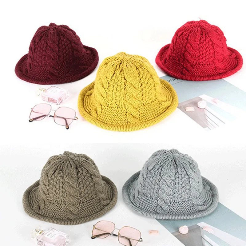Осенне-зимние модные повседневные женские вязаные шапки-ведерки однотонные