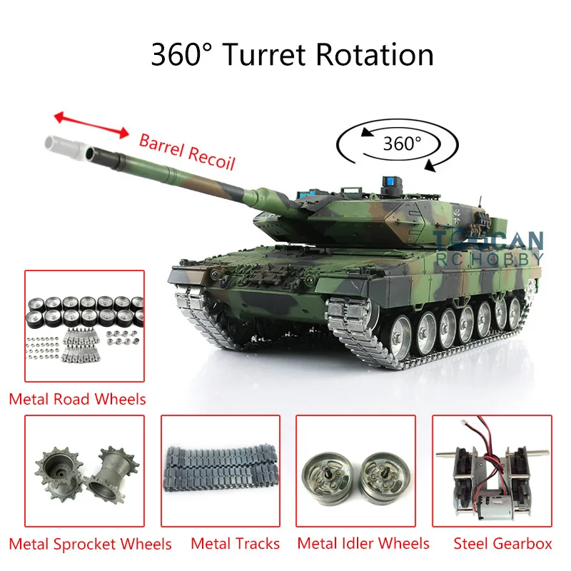 

HENG LONG 1/16 TK7.0 Leopard2A6 RC Tank 3889 Metal Tracks Wheels Barrel Recoil BB Airsoft Smoke IR Battle TH17592-SMT4