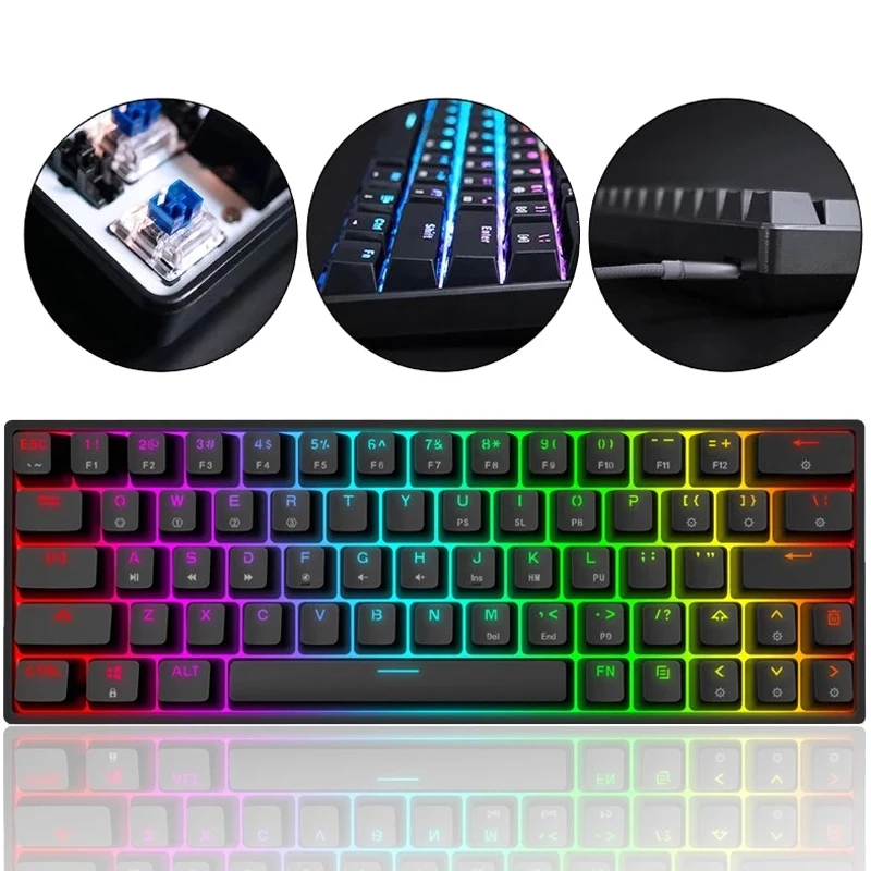 

64Key Blue Switch Mechanical Gaming Keyboard Wired Bluetooth Dual Mode RGB Gateron Backlight Keyboard Gk64S For Win/Mac/Desktop