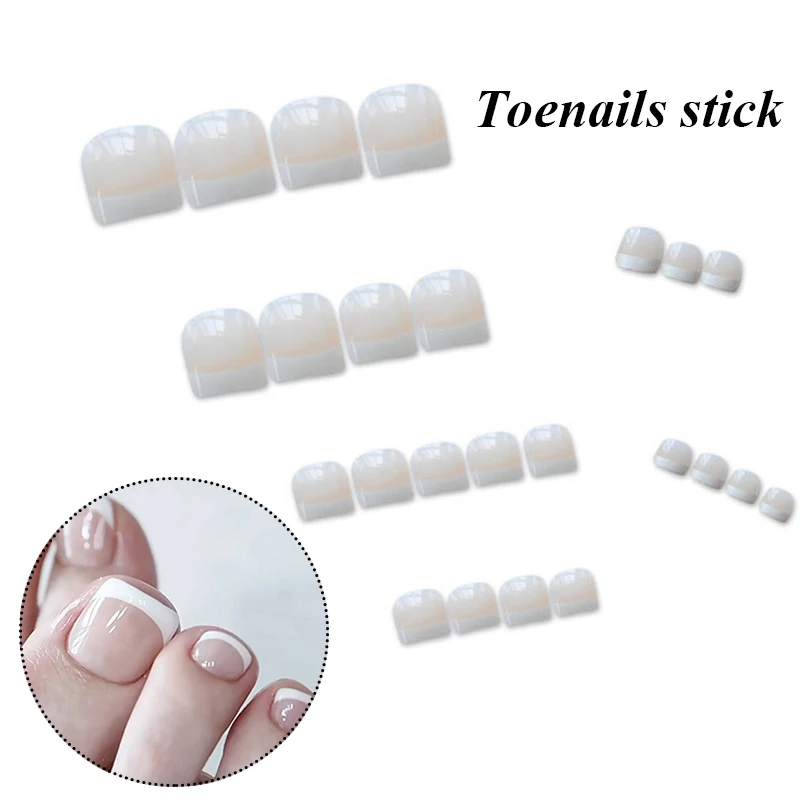 

24pcs Classic Feet Tips Faux Toes Nails Nature Fake Toes Nails Nude Classic French Square Feet Tips Faux Ongles Pieds