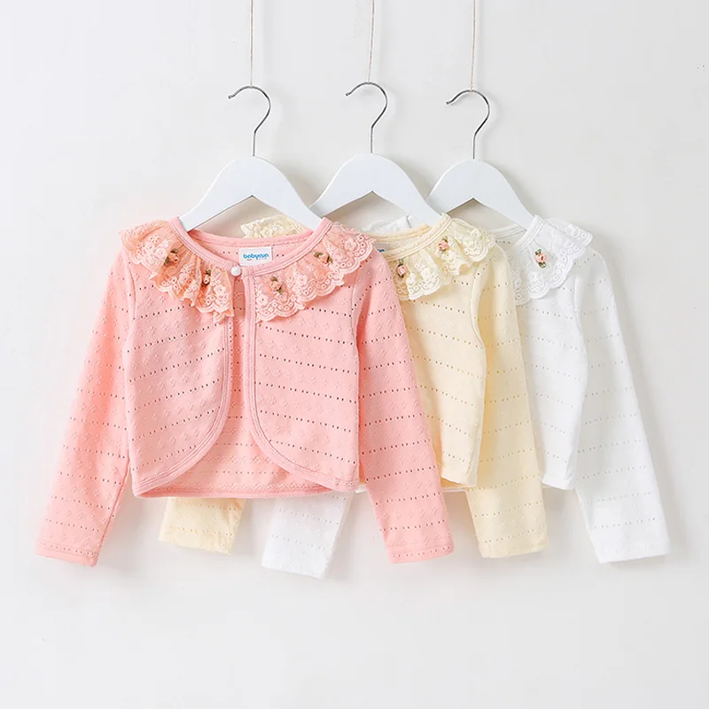 Summer Baby Girl Cardigan Jacket Kids Spring Autumn Long Sleeve Hollow Out Sweater For Girls Cape Coat