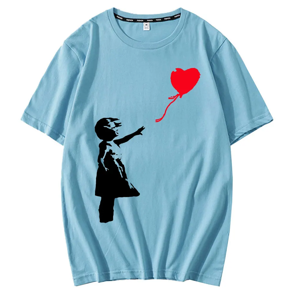 

2021 Spring Summer World Peace T-shirt Unisex Kcco Balloon Girl Banksy Love Short Sleeve Men/women 100% Pure Cotton Print Tshirt