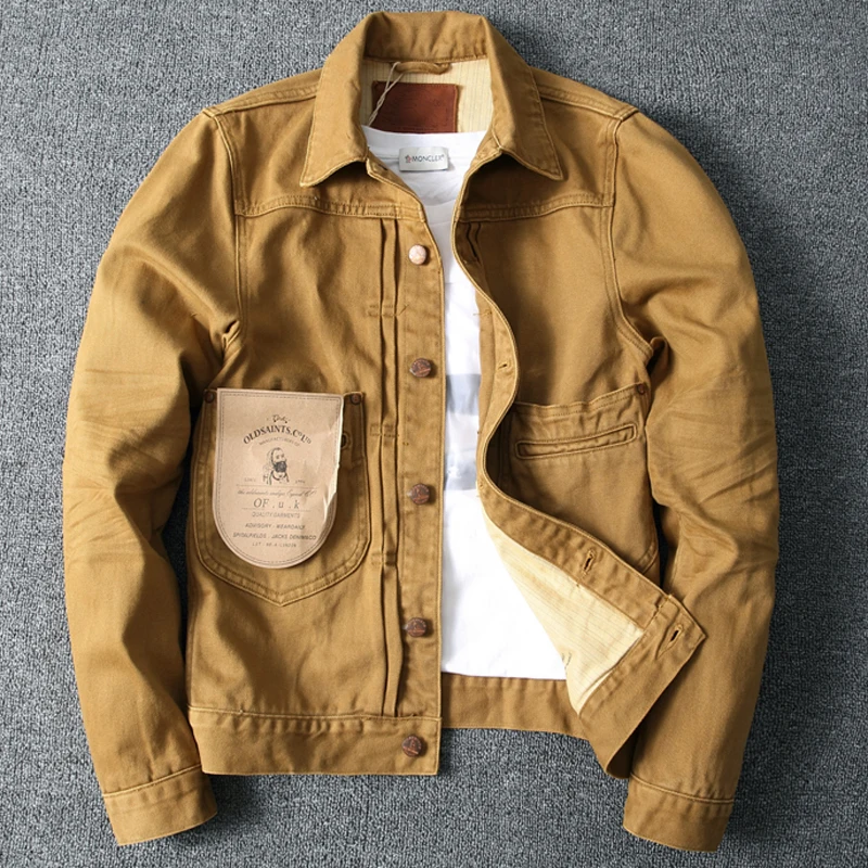 Мужская хлопковая куртка в стиле милитари джинсовая цвета хаки корейском и