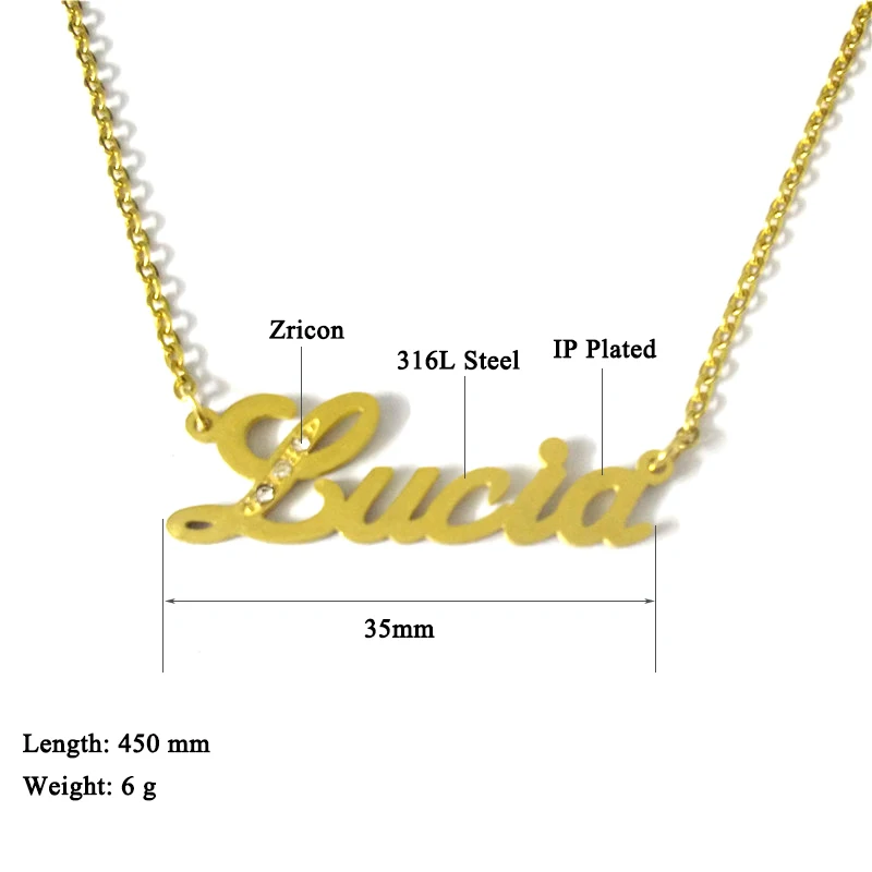 

XLNT Lucia Name Necklace Custom Name Necklace For Women Personalized Gold Sliver Nameplate Necklaces Stainless Steel Jewelry