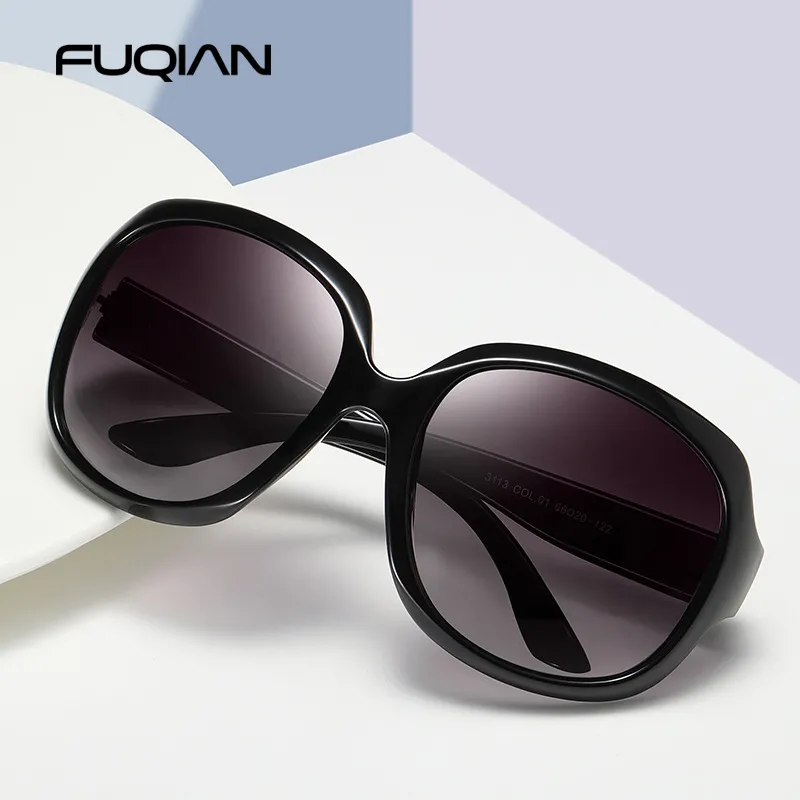 FUQIAN ماركة تصميم أنيقة الاستقطاب المتضخم النظارات الشمسية المستديرة النساء بسيطة موضة كبيرة البلاستيك السيدات نظارات شمسية UV400