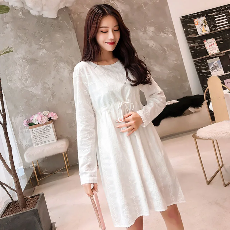 Осенние платья на завязках Одежда для беременных вышивка хлопок лен Vestido платье |