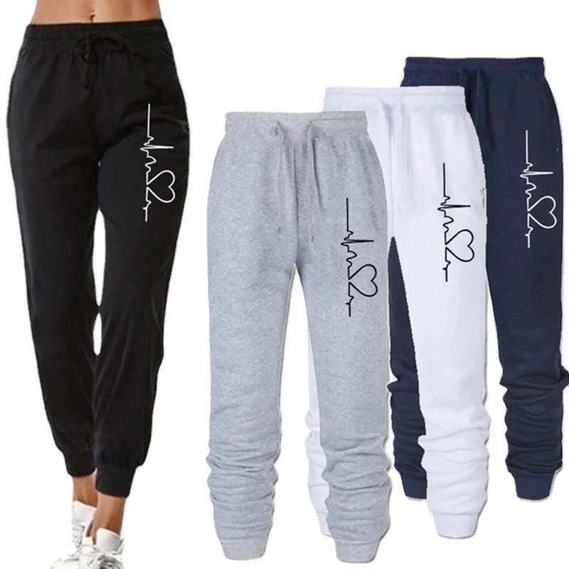

Jogging Sports Pants Women Plus Size High Waist Gray Joggers Sweatpants Streetwear Trousers Unisex Print Sweat Pants