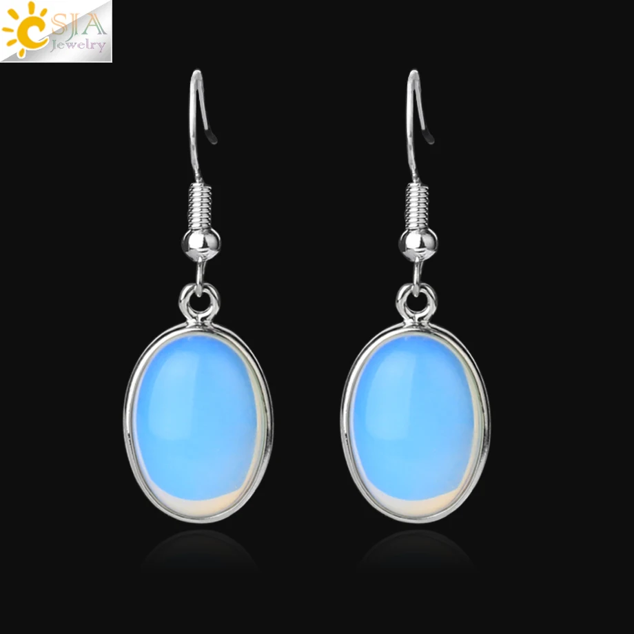 Овальные серьги подвески CSJA с опалом для женщин и девочек милые маленькие