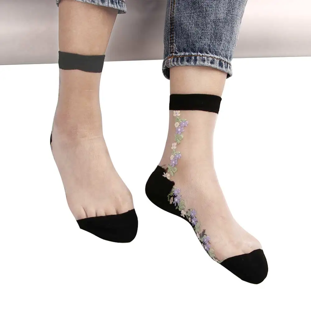 1 пара женские кружевные носки прозрачные эластичные сетчатые короткие тонкие с