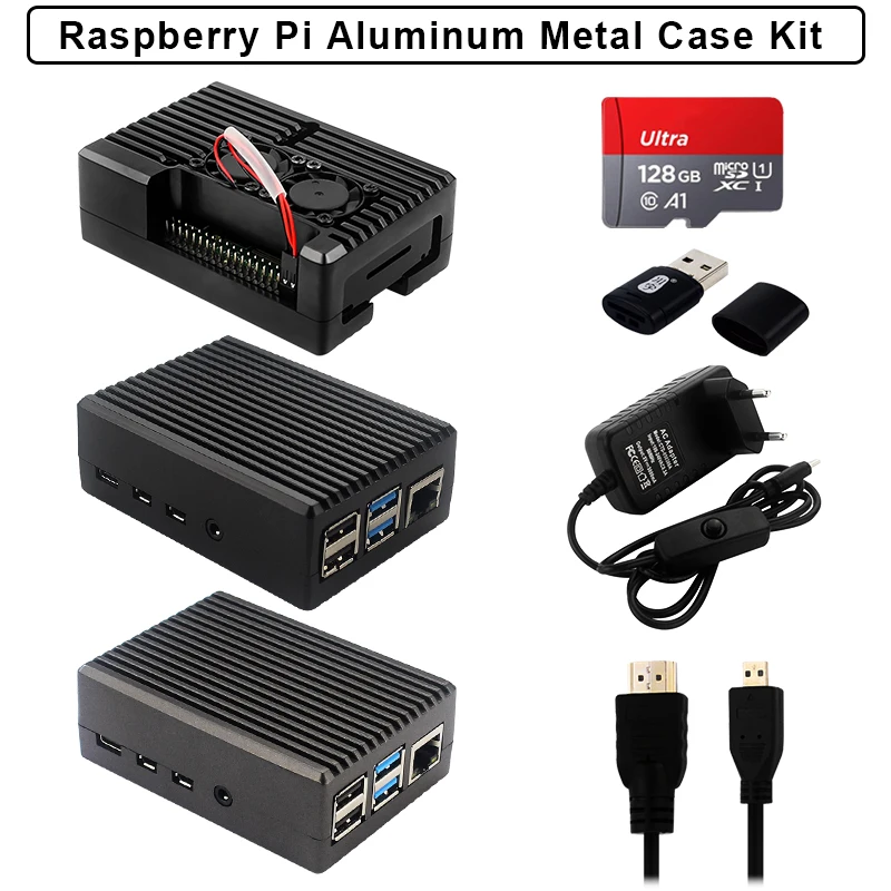 

Корпус для Raspberry Pi 4, алюминиевый корпус, Пассивный активный двойной вентилятор