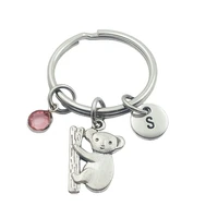 koala animal initial letter monogram birthstone keychains keyring creative fashion jewelry women gifts accessories pendant