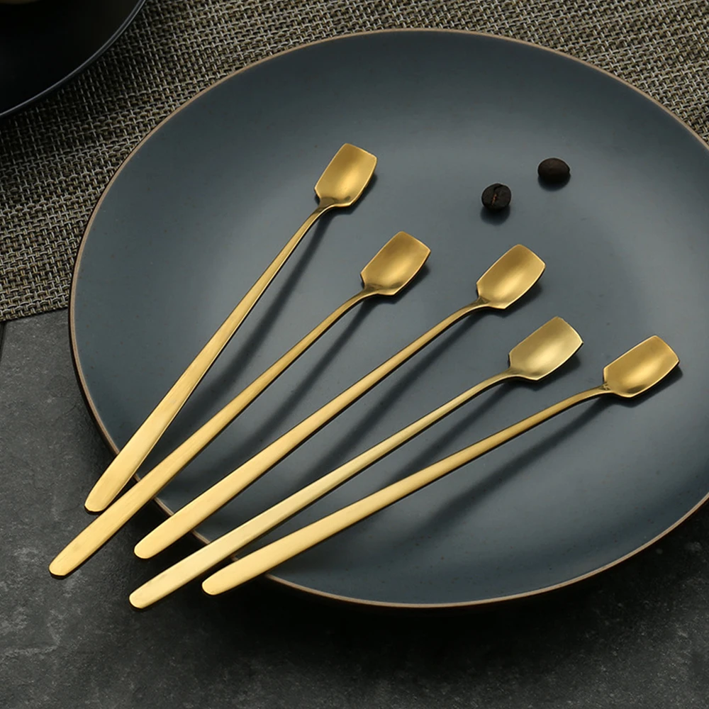 Кухонная ложка маленькая золотистая Серебристая круглая из нержавеющей стали