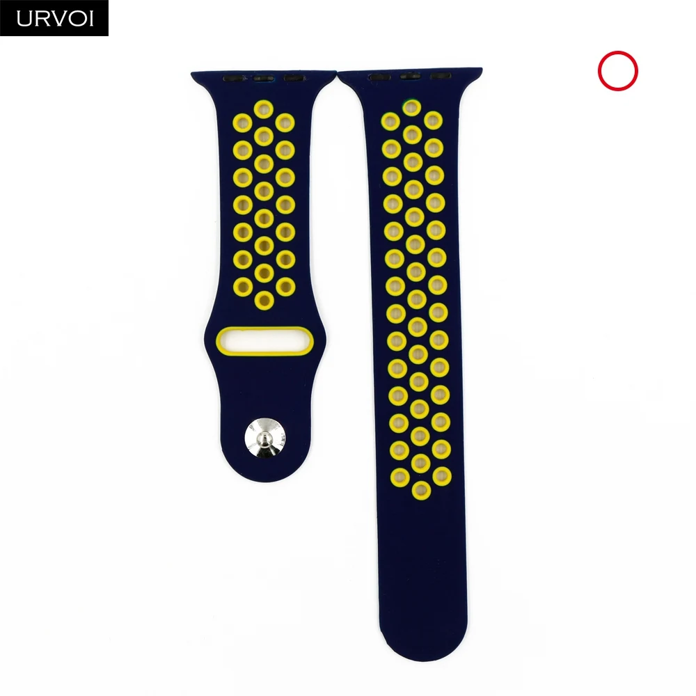 URVOI ремешок для apple watch series 5 4 3 2 спортивный ремешок для наручных часов iwatch, силиконовой лентой Замена дышащая новая цветов размер 38/40/42/44 мм - Цвет ремешка: Midnight blue Yellow