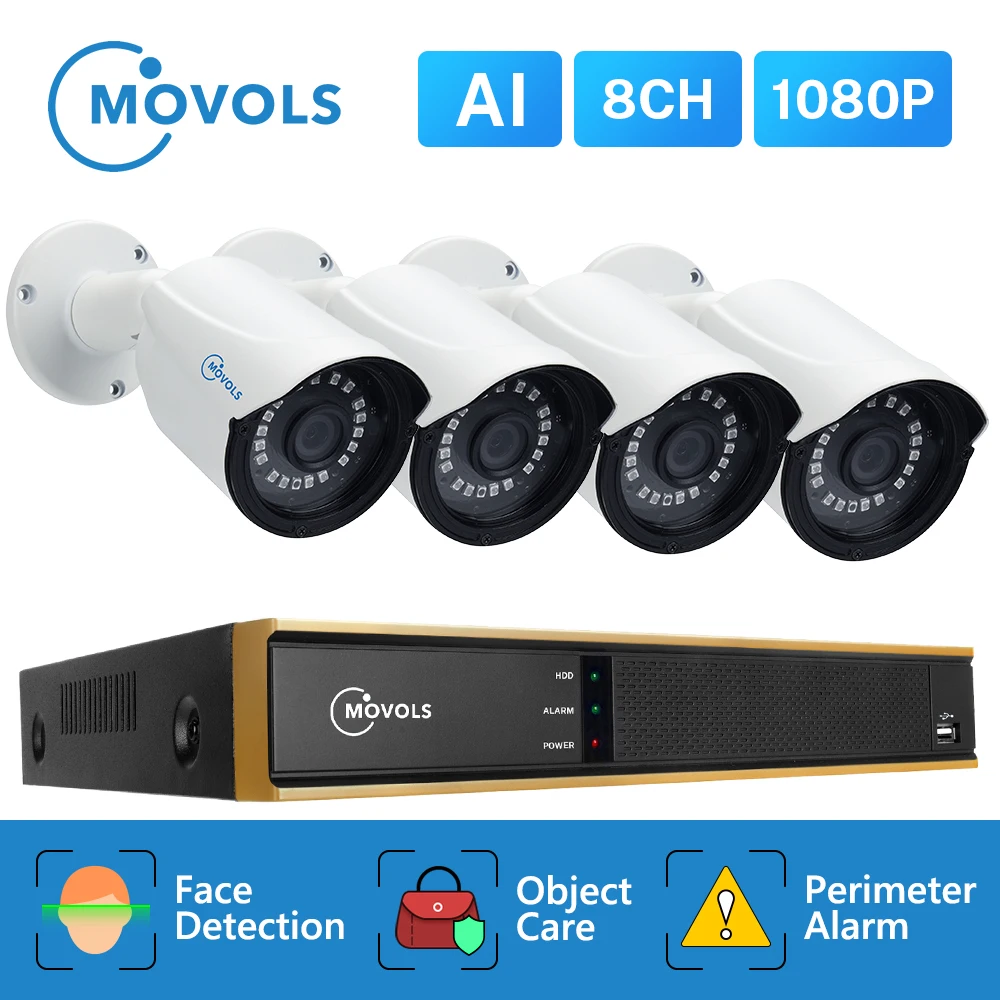 Система видеонаблюдения Movols 8 каналов 2 МП AI H.265 5 в 1 DVR водонепроницаемая с