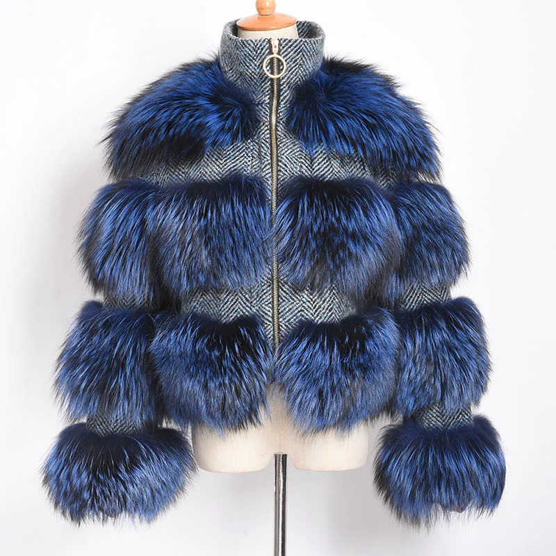 Silver Fox Blue Jancoco Max натуральный мех енота куртки Женская мода натуральный мех пальто с длинным рукавом зимние женские пальто S7458 - Цвет: Silver Fox Blue