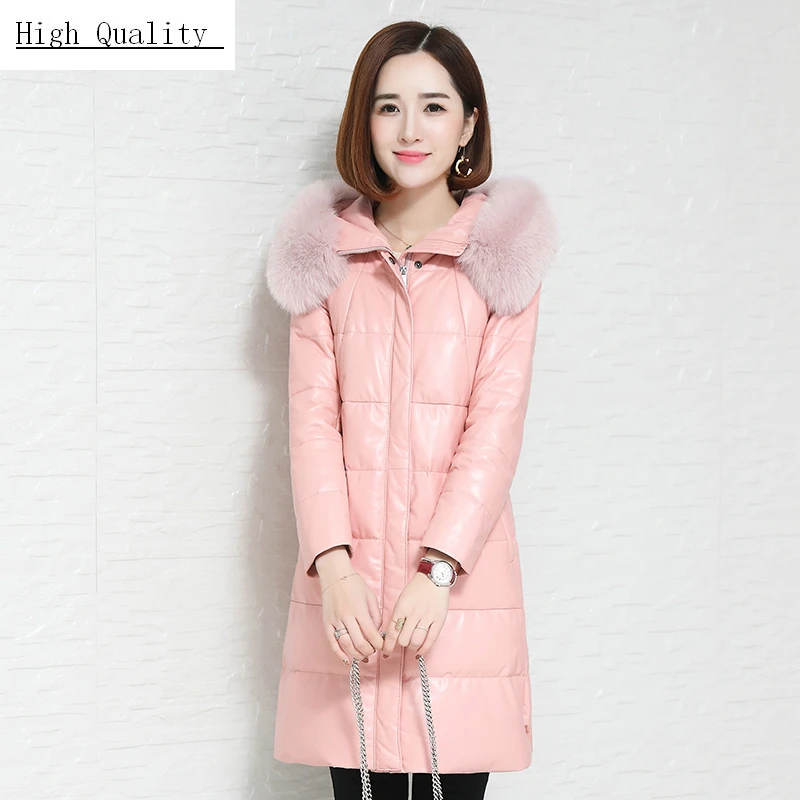 Женская куртка из натуральной кожи пальто овчины длинная пуховая парка с