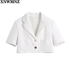 XNWMNZ 2021 Модный женский белый укороченный пиджак женский воротник с отворотом короткий рукав укороченный пиджак s пальто женская верхняя одежда шикарные топы