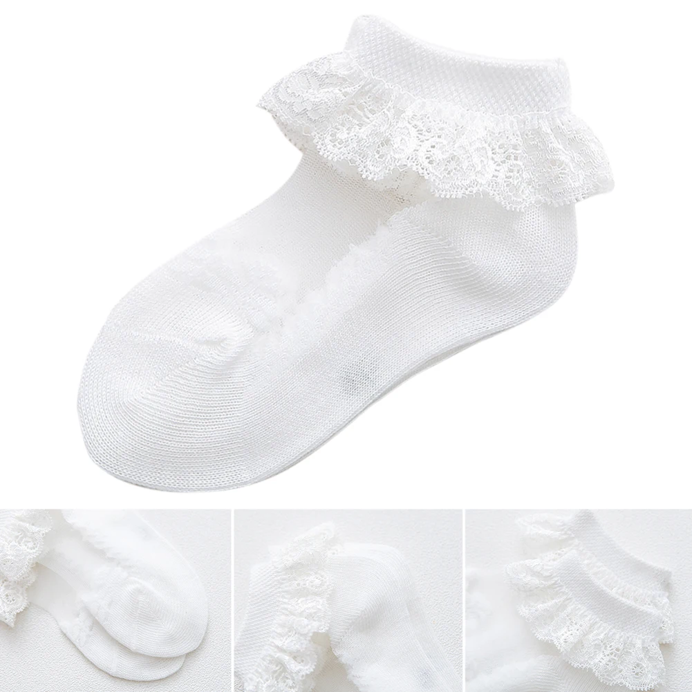 1 пара кружевных газовых гофрированных детских носков до лодыжки бант для