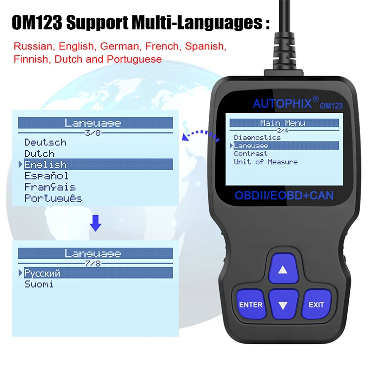 OM123 OBD2 сканер автомобильный диагностический инструмент OBD 2 Автомобильный ODB