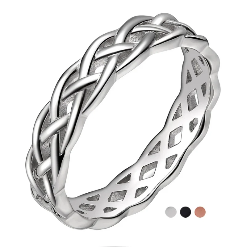 Kolmnsta 4mm 925 Sterling Silver Ring Women Celtic Knot Eternity Wedding Band High Polish Classic Stackable Simple Rings Sale