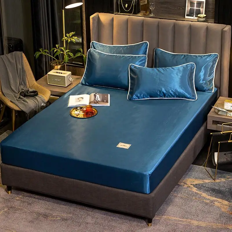 

Летняя ледяная шелковая эластичная натяжная простыня роскошные атласные Постельное белье набор постельного белья защитный чехол для матр...