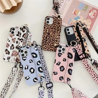 animal element leopard print wrist strap lanyard soft case for iphone 11 12 pro max mini 7 8 plus xr x xs se phone cover fundas