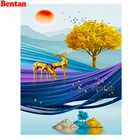 Алмазная живопись 5D, золотое дерево, олень, мозаика сделай сам, квадратная, круглая, стразы, алмазная вышивка, абстрактные линии, картины