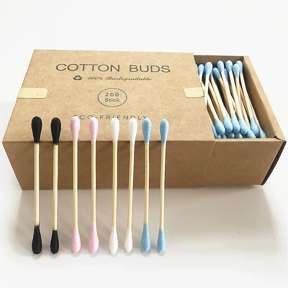 1000 шт. цветные смешанные бамбуковые ватные палочки с двойной головкой для