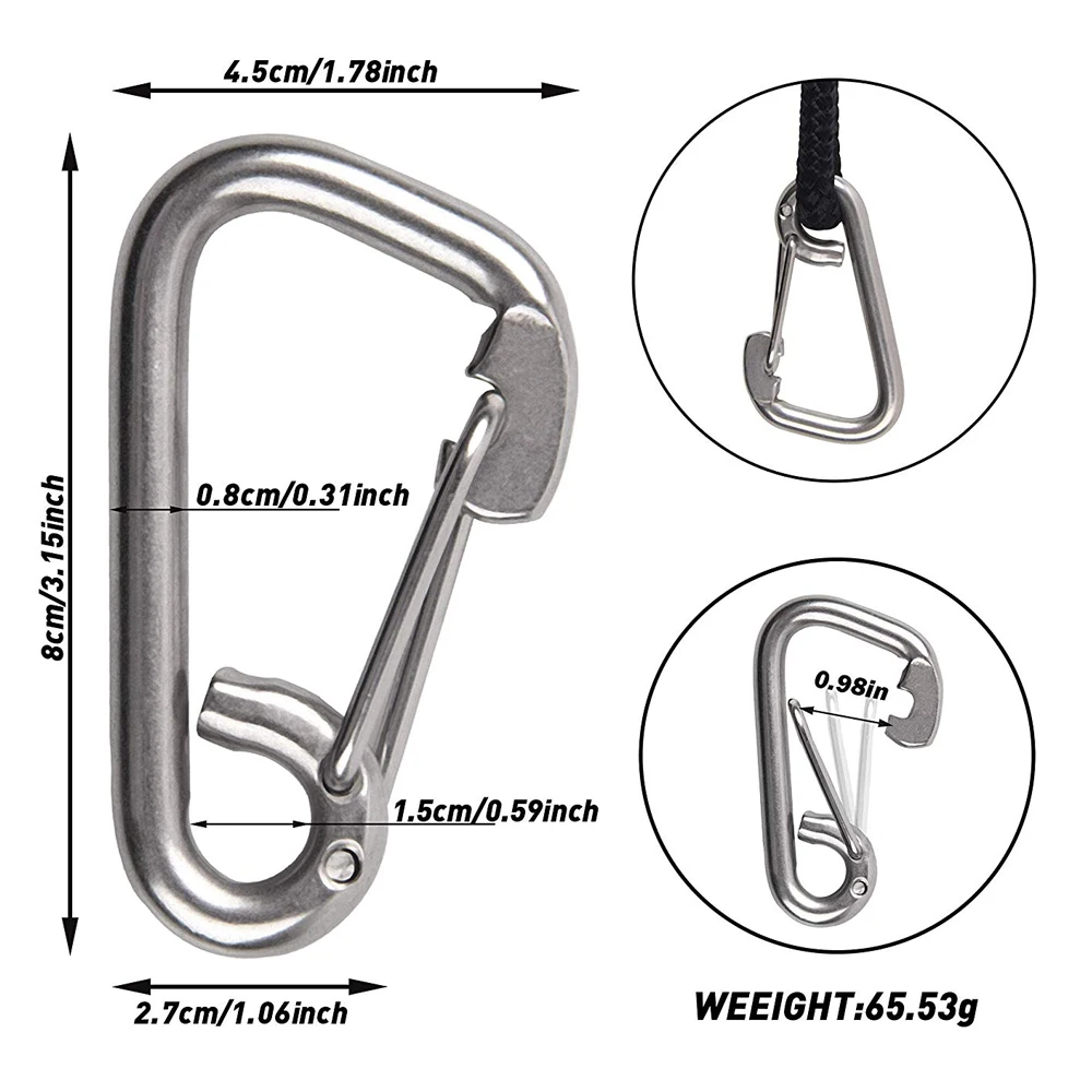 5Pcs 316 Stainless Steel Climbing Carabiner Multifunctional Spring Snap Quick Link Lock Ring Hook | Спорт и развлечения