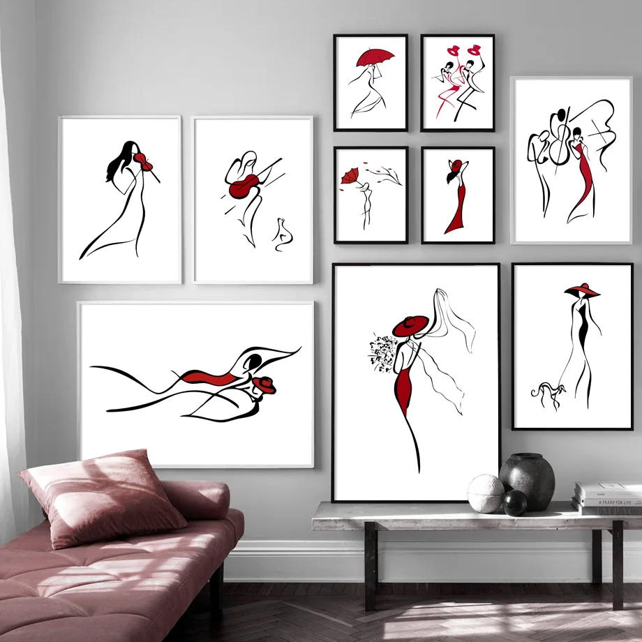 Line Girl Stick Figure модный настенный художественный принт холст картина скандинавский