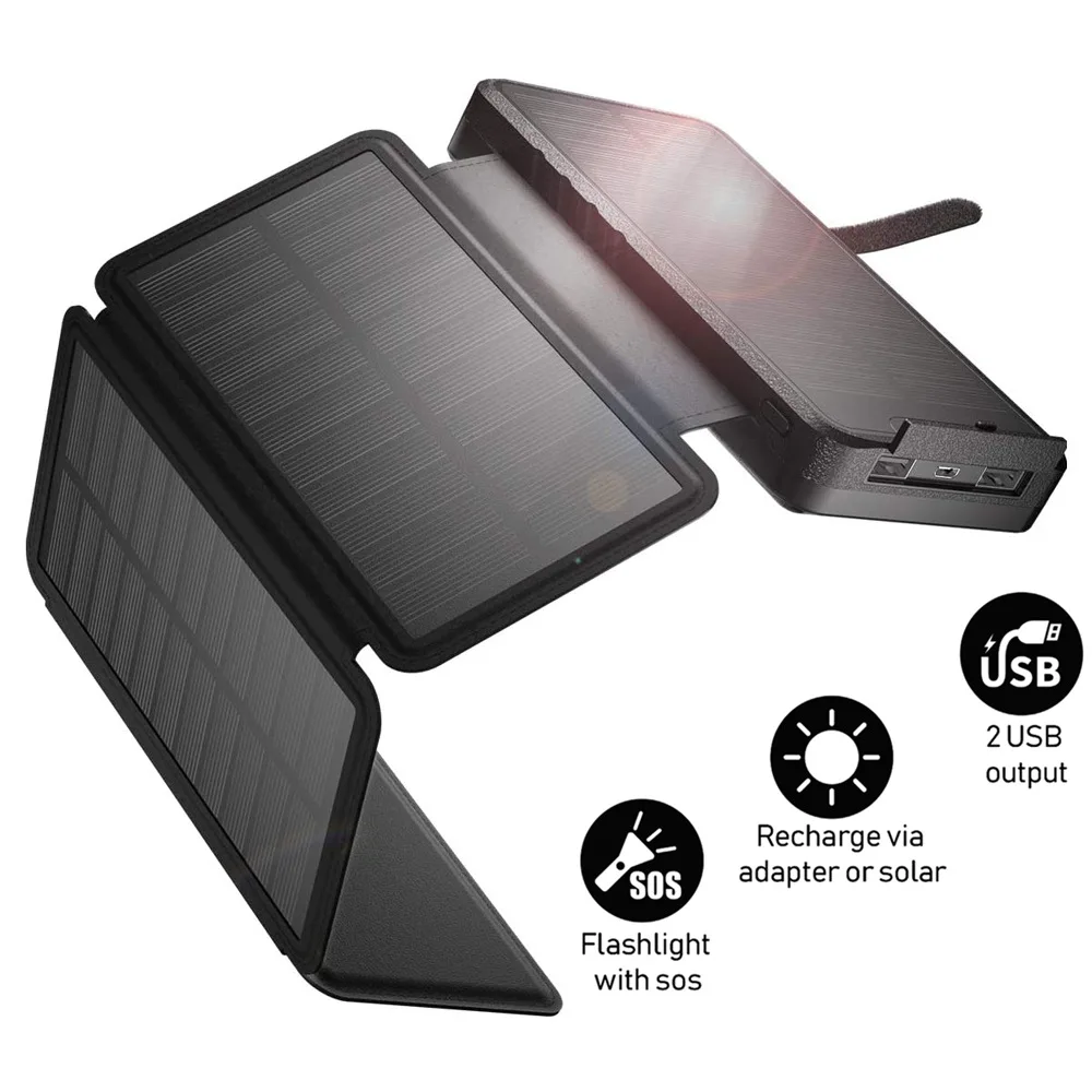 

Foldable Solar Power Bank 20000mAh with 4 Solar Panel Charger LED Camping Light Waterproof Powerbank External Battery Power Bank