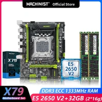 machinsit x79 motherboard combo kit set lga 2011 xeon e5 2650 v2 cpu 2pcs 16gb 32gb memory ddr3 ecc ramfour channel mainboard