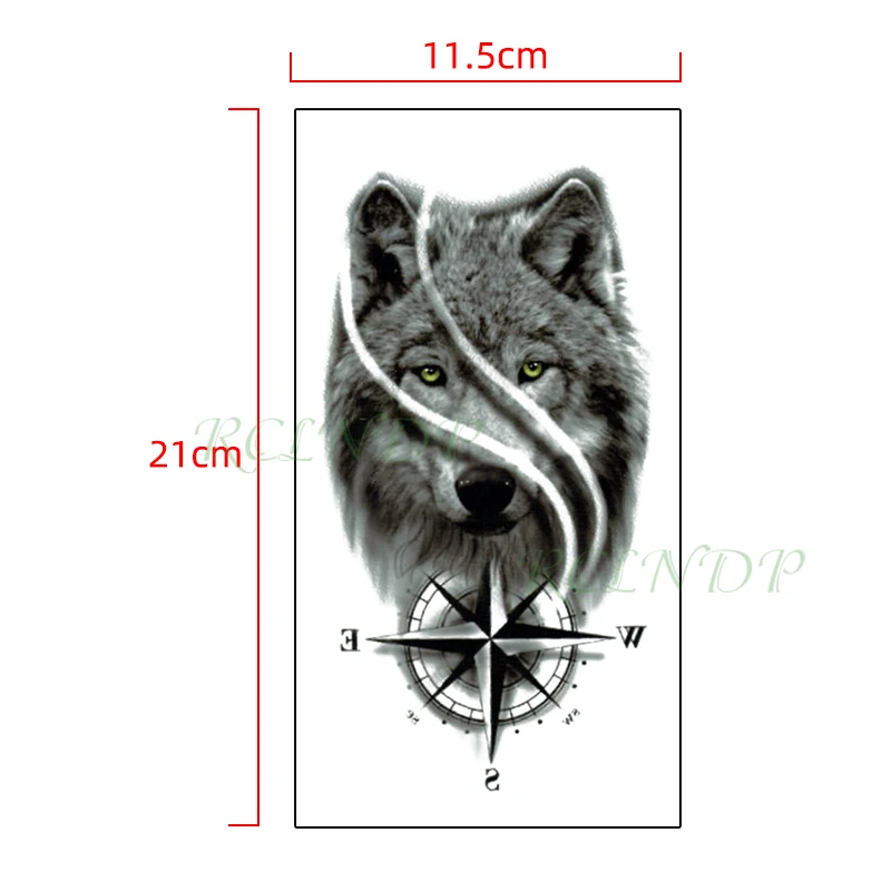 Водостойкая временная татуировка наклейка голова волка животное компас