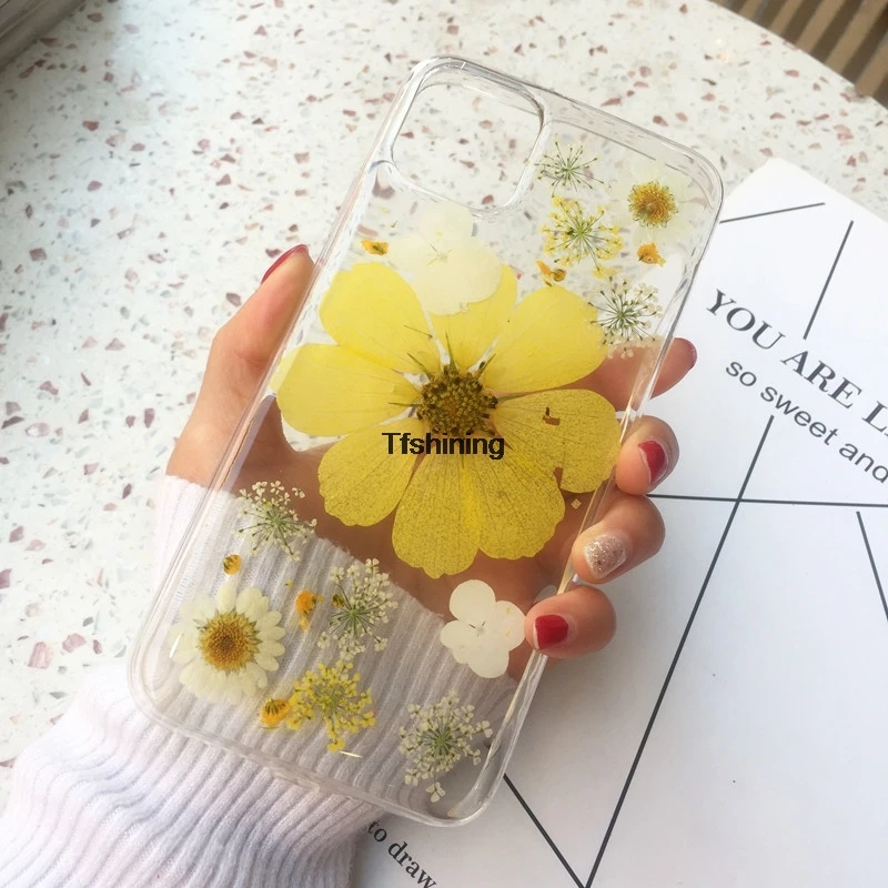 Чехлы с настоящими сушеными цветами для телефонов iPhone 13 12 X XS Max XR 7 8 Plus 11 Pro promax