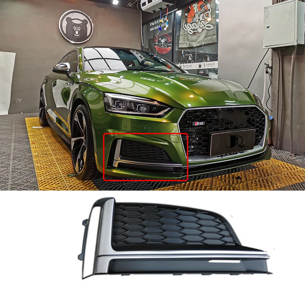 

Auto Bumper Fog Lamp Frame For Audi 2017-2020 A5 Upgrade S5 Sline Front Fog Light Cover Grille Left Right Net Grill All Black