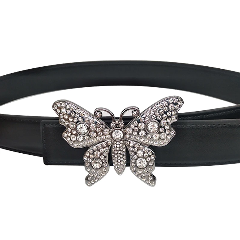 2021 Luxury DesignTrending Big Butterfly Rhinestone Buckle 3.5cm Wide Women Belts Microfiber High Waist Cummerbunds