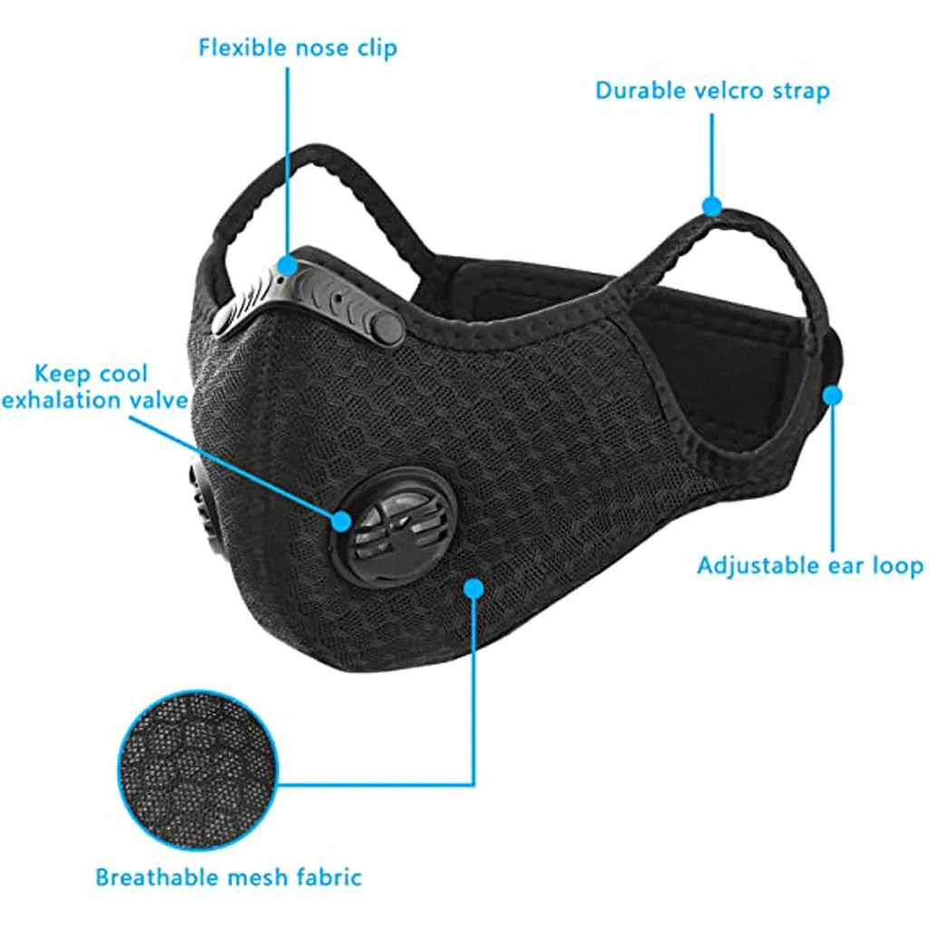 

Bike Face Cover With 1PCS Filter Dustproof Washable And Reusable Cycling Mask 4 Foam Strip Unisex Training Mouth Mask Masque