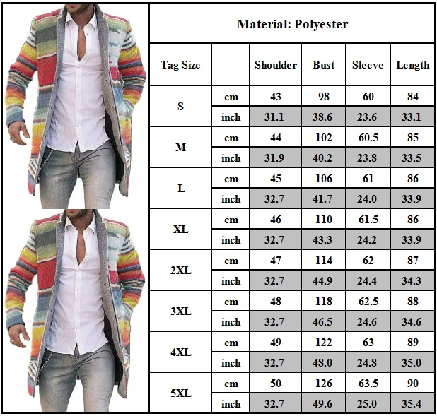 

Fashion Men's Striped Winter Trench Coat Cardigan Long Jacket Warmer Outerwear Overcoat New Style