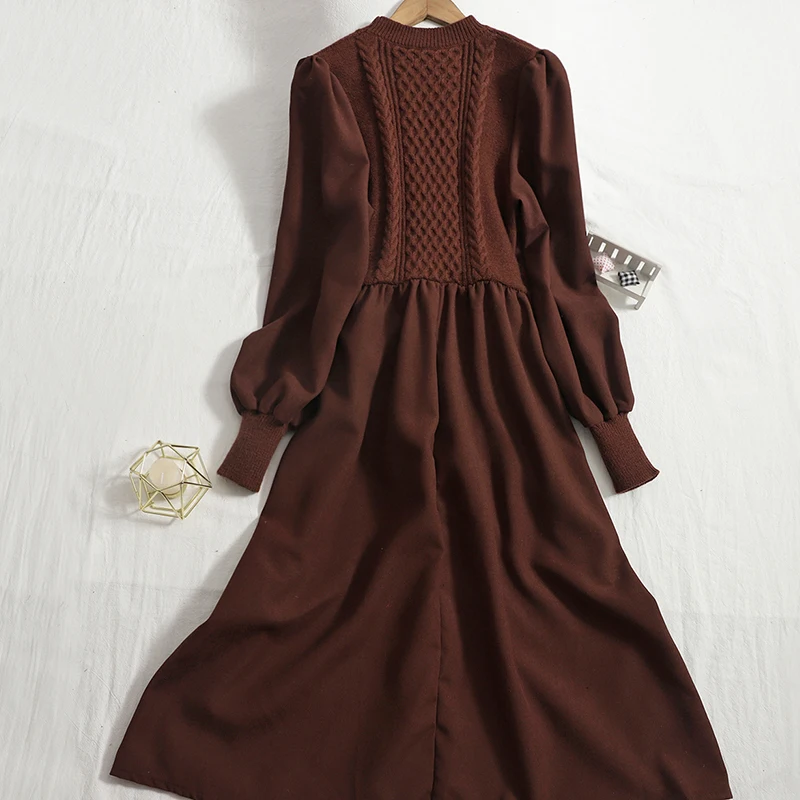 Женское трикотажное платье с круглым вырезом однотонное винтажное вельветовое
