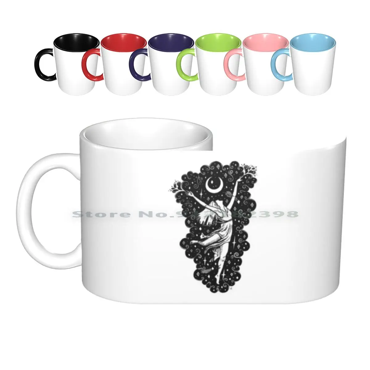 Богиня Луны танцует среди звезд и Луны. Иллюстрация рисования керамические