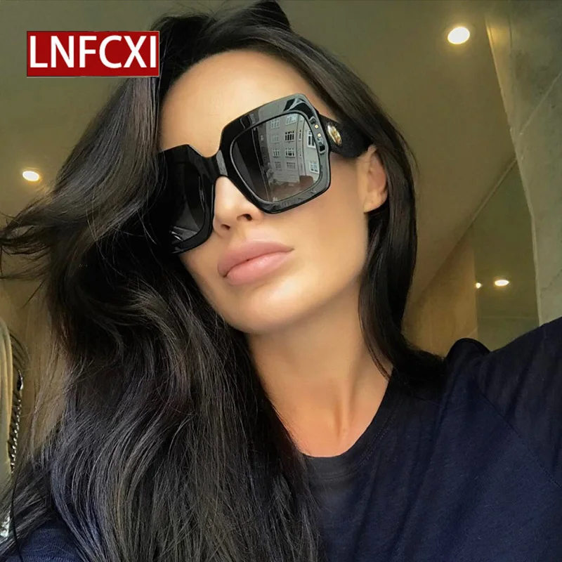 LNFCXI винтажные Модные женские квадратные большие триколор Солнцезащитные очки