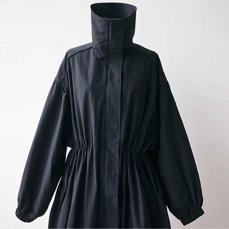 

New Turn-down Collar Zippers All Match Female Coats 2021 Autumn Korean Casual Loose Solid Color Long Trench Women