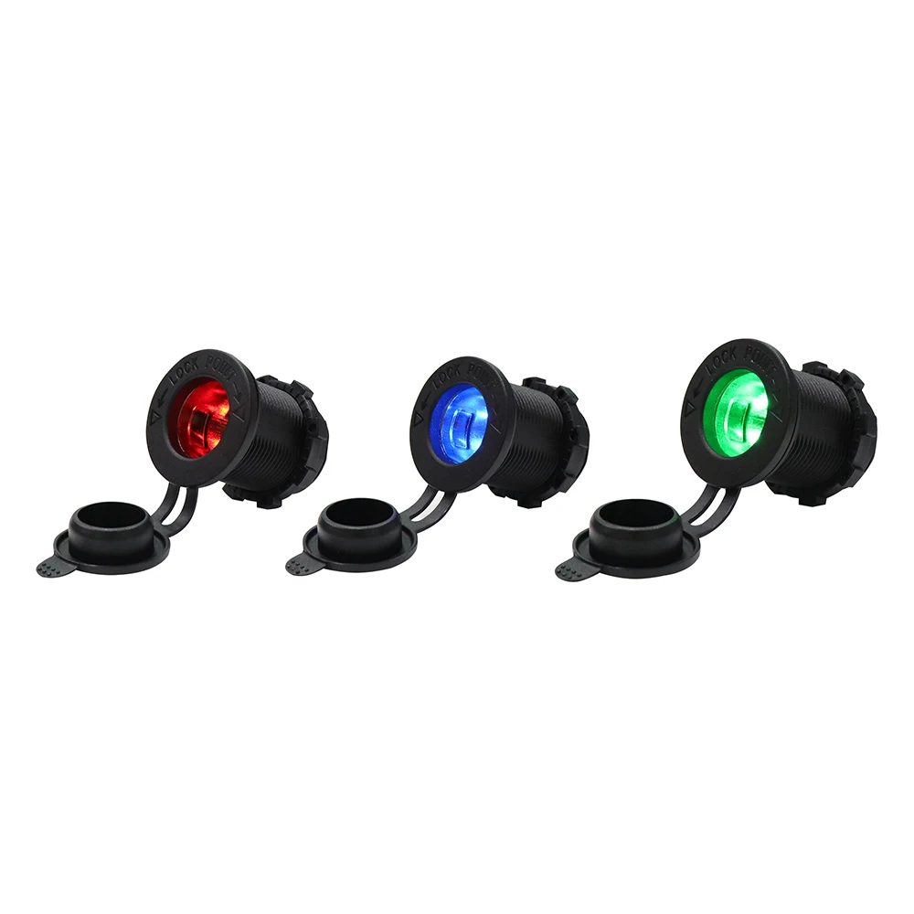 

12V Car Power Outlet Socket LED Indicator Light Power Plug Motorcycle Waterproof Adapter for Boat Riding Mower Green Light