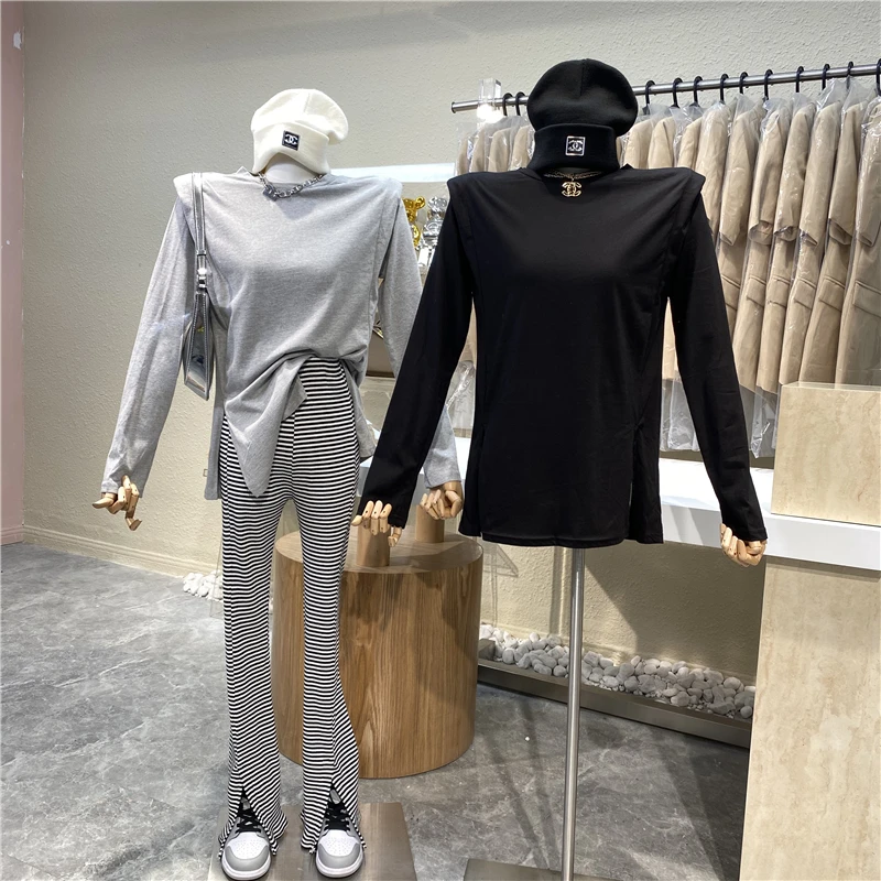

Niche Design 2021 Loose T-shirt Long Sleeves Slim Solid Color Top