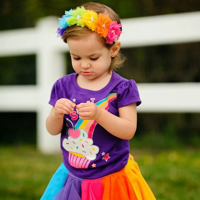 girl baby headband Infant hair accessory clothes band Lace Flower newborn Headwear hairband Gift Toddlers Turban Rainbow | Детская