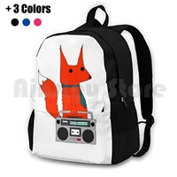 music fox outdoor hiking backpack riding climbing sports bag fox music radio tape boombox red cartoon cute tie animal forest