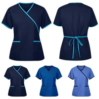 women summer t shirt short sleeve tops v neck pocket blouse uniform nurse care workers clinic sexy