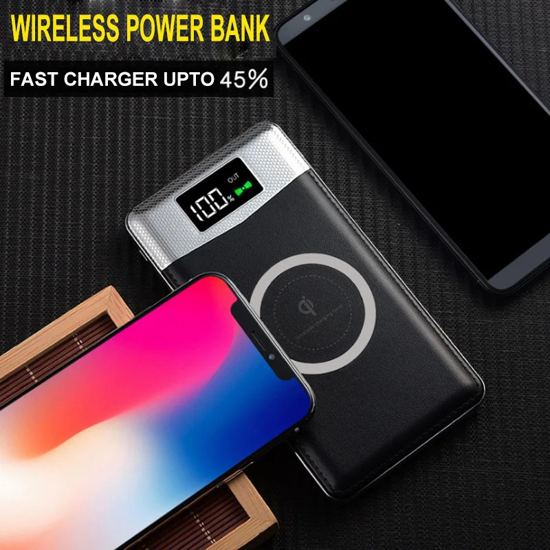 Внешний аккумулятор на 20000 мА · ч портативное беспроводное зарядное устройство Qi