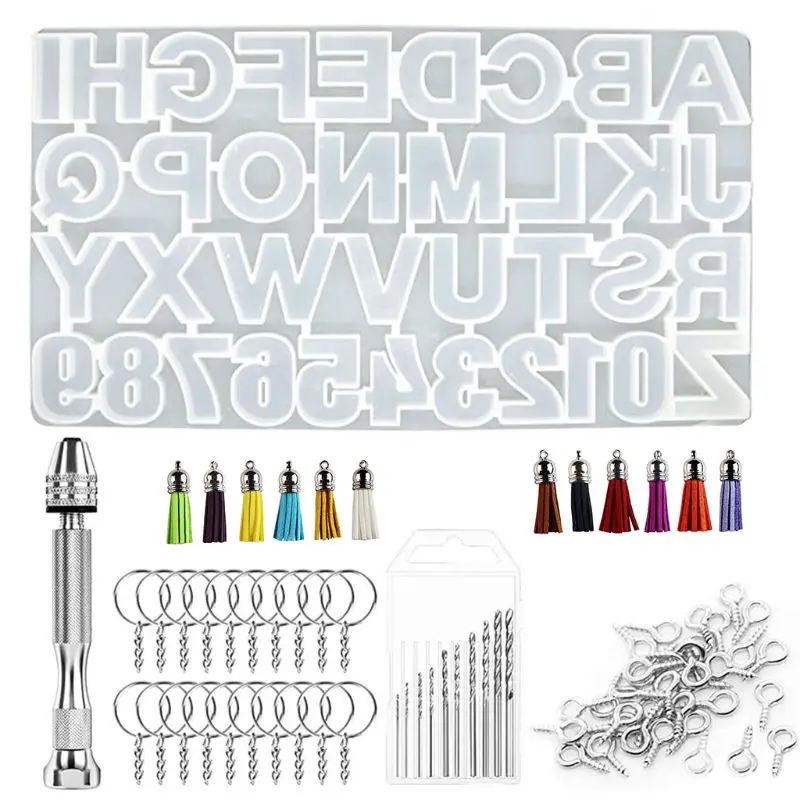 

Alphabet Keychain Mold, Resin Alphabet Molds Silicone Keychain Molds Resin Letters with Keychain Tassels and Pin Vise Set for Ep